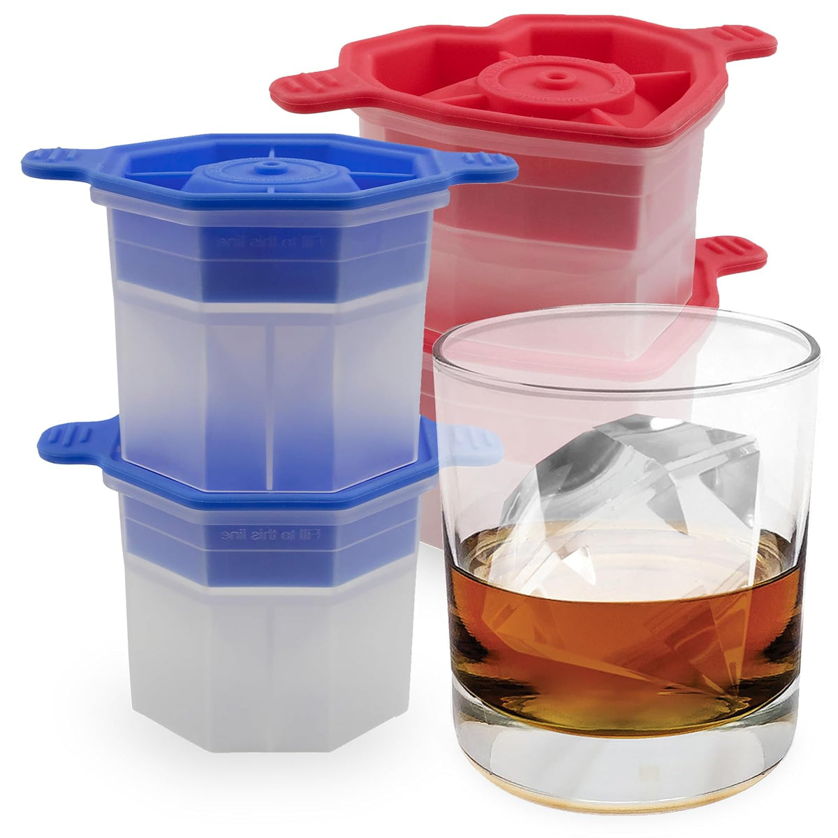 Tovolo - Juego de 4 moldes de hielo para celebración, 2 moldes de hielo grandes en forma de corazón y 2 diamantes para whisky, bourbon, cócteles y más, cubitos de hielo de fusión lenta, almacenamiento