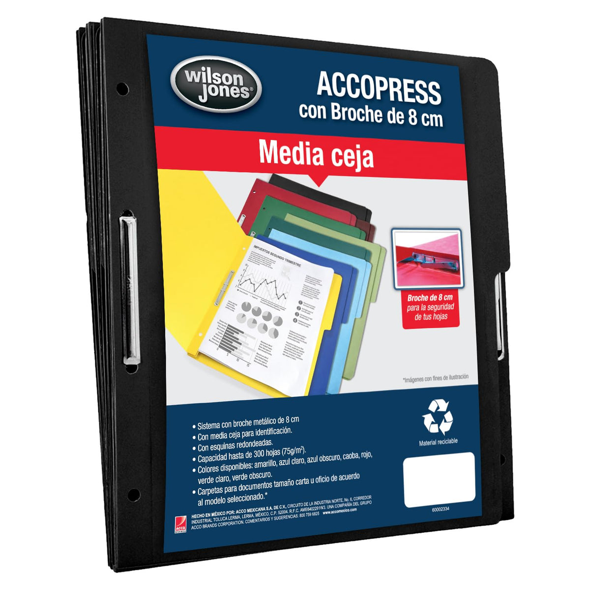 Wilson Jones Carpeta con Broche Accopress Tamaño Carta, 300 Hojas, Negro