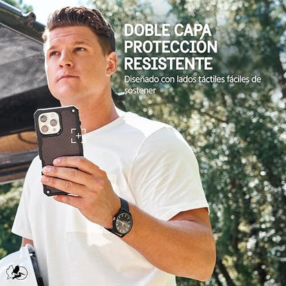 Pelican Shield Estuche para iPhone 16 Pro MAX [Compatible con MagSafe] Estuche Resistente para teléfono con Militar de 21" - Funda Resistente para teléfono con Funda con Clip para cinturón - Carbono