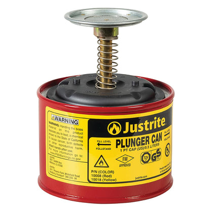 Justrite - Lata de émbolo para disolventes, capacidad de 1 pinta, 5.25 x 4.95 pulgadas, dispensador de solvente push-down de acero, fabricado en los Estados Unidos, herramientas mecánicas