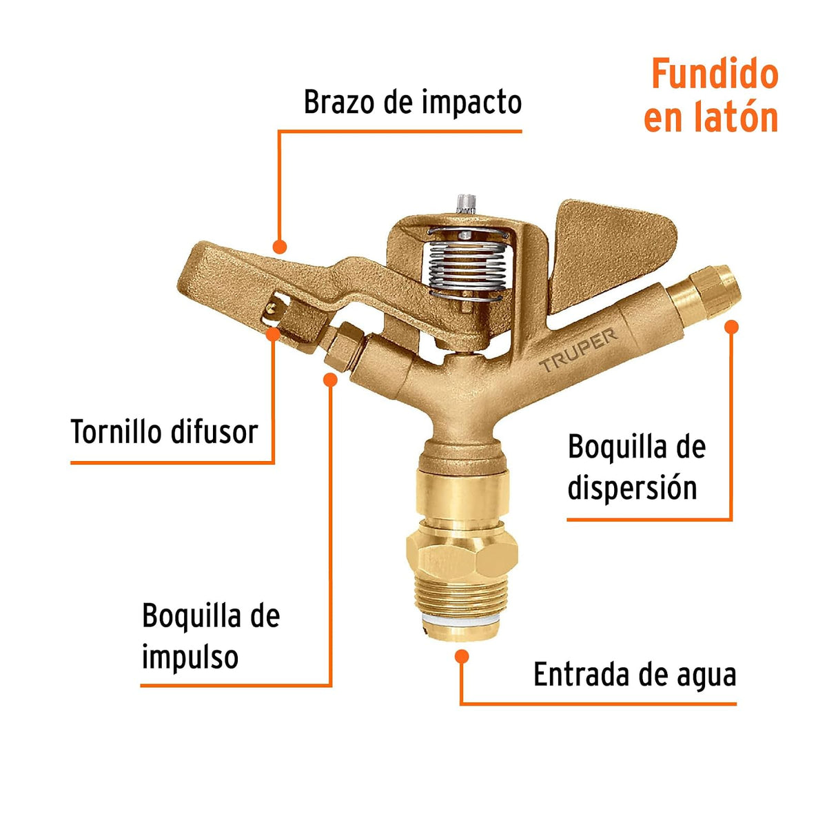 Truper ASP-1BR, Aspersor agrícola, fundido en latón, 1"
