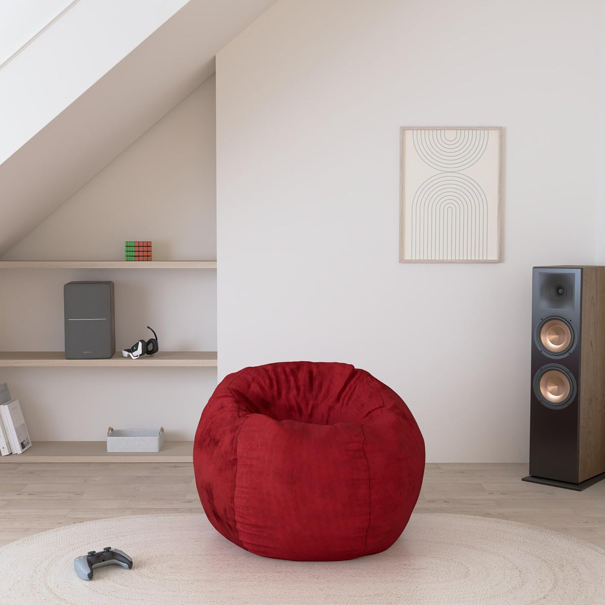 CordaRoy's Bean Bag Chair, Corduroy Convertible Chair Folds from Bean Bag to Bed, As Seen on Shark Tank - Red, Full Size
