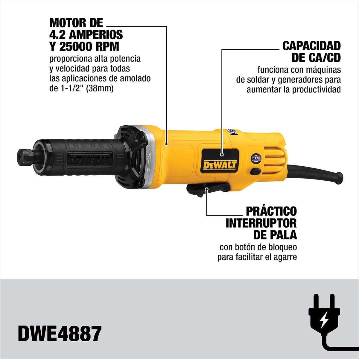 DEWALT Rectificadora de Matriz de 1-1/2" (38mm), 450W, DWE4887