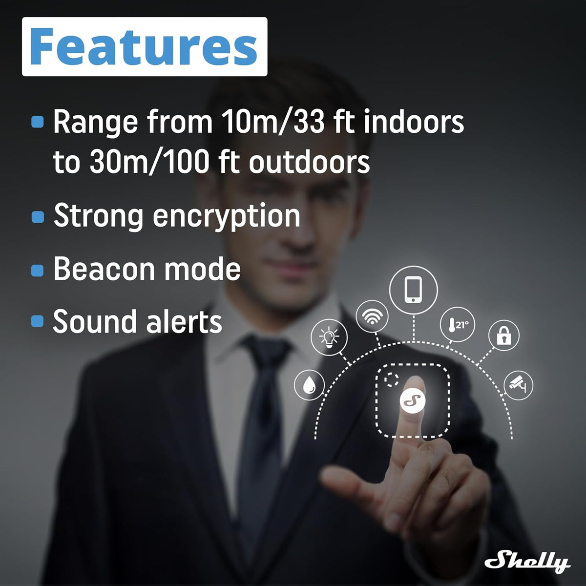 Shelly Blu Button Tough1 Moca - Botón inteligente controlado por Bluetooth, Atenuación, encendido y apagado de dispositivos y activación de escenas Domótica, Grado de IP54, Aplicación iOS Android
