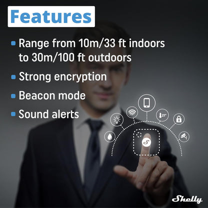 Shelly Blu Button Tough1 Moca - Botón inteligente controlado por Bluetooth, Atenuación, encendido y apagado de dispositivos y activación de escenas Domótica, Grado de IP54, Aplicación iOS Android