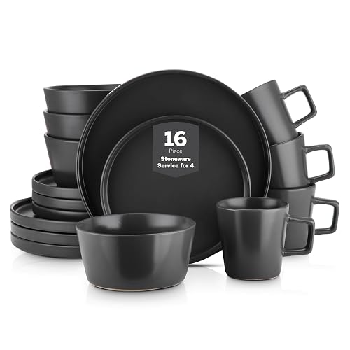 Stone Lain Coupe - Vajilla para 4, color negro mate