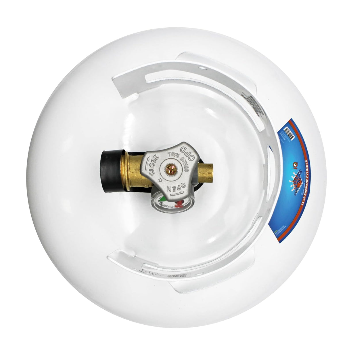 Flame King YSN11SQTa - Cilindro de tanque de propano de 12 libras con tapa antipolvo, válvula OPD tipo 1 y calibre integrado, color blanco
