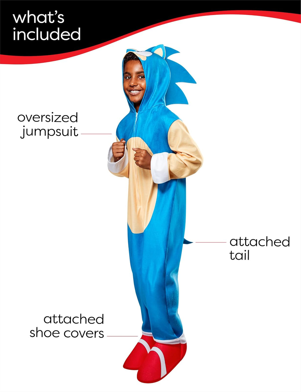 Rubies Sonic the Hedgehog: overol con cierre con capucha para niños, talla M