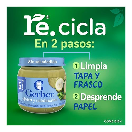 Gerber Papilla Etapa 2, A Partir de 6 Meses, Adicionado con Hierro y Zinc, Ejotes y Calabazas, Paquete de 12 Frascos de 113 g c/u
