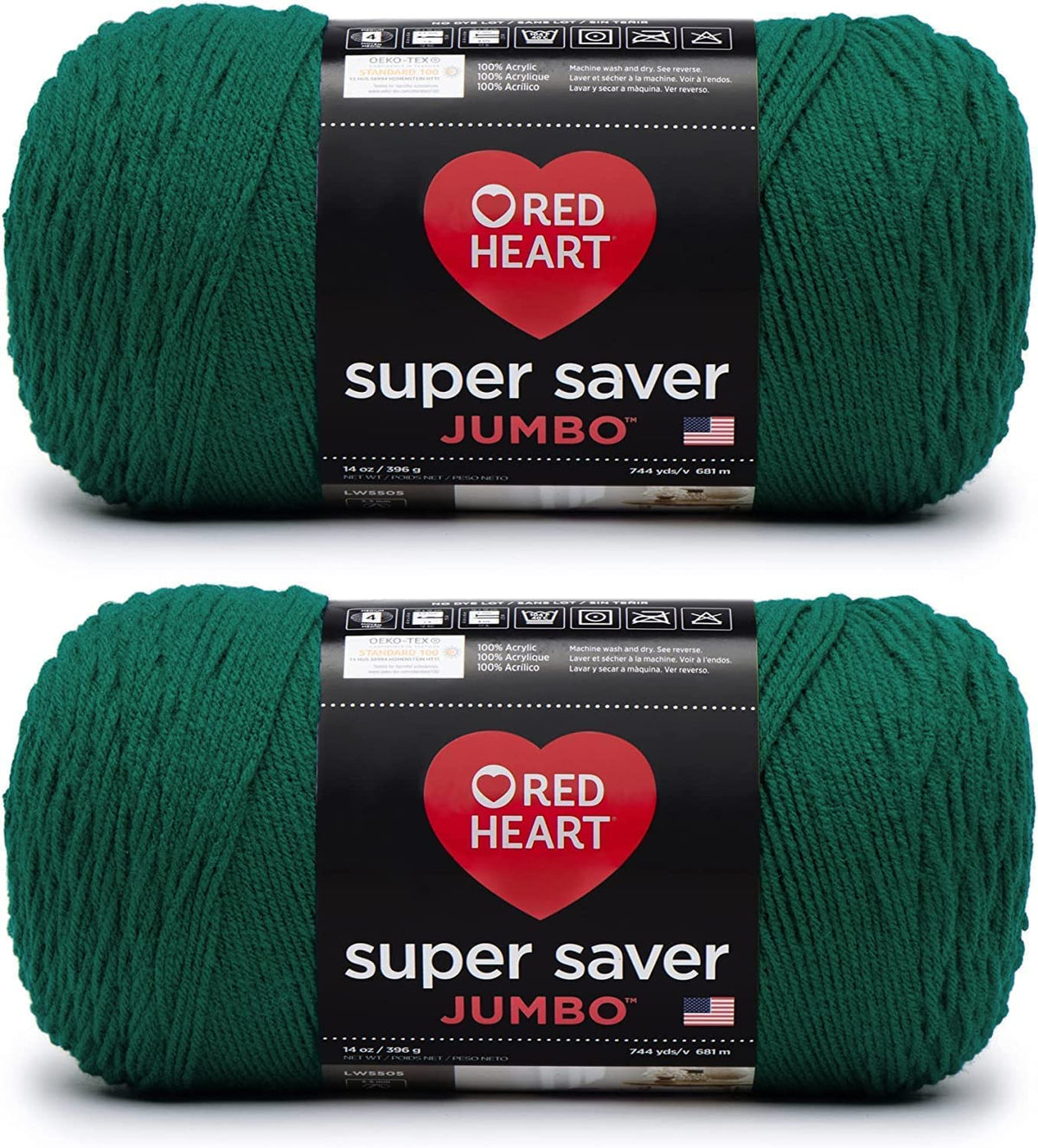 Red Heart Super Saver Estambre Acrílico Jumbo, Paquete de 2, 396 g - Paquete de 2 - Verde arrozal