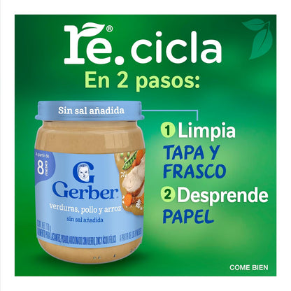 Gerber Papilla Comidita Casera Etapa 3 Pollo, Verduras y Arroz 170g Paquete 12