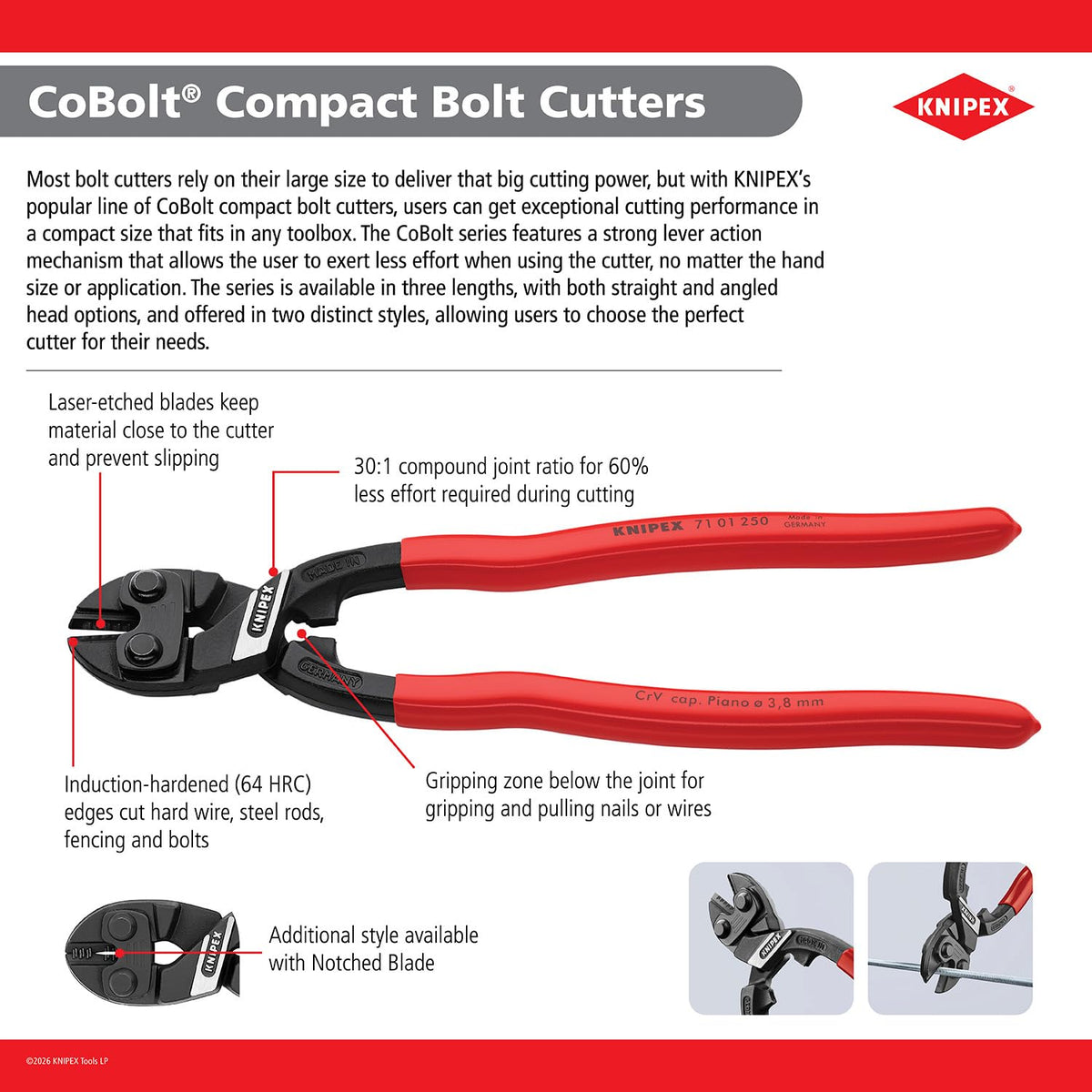 Knipex 71 12 200 SB Cobolt Corta-Alambres Compactos con Fundas Esbeltas en Dos Componentes, 200 mm, color negro
