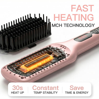 MEGAWISE Cepillo Alisador de Cerámica Iónica Oro Rosa para Uso en Casa | temperatura ajustable, bloqueo de controles, apagado en 60 min, 52 W, 100–240 V, cable giratorio de 360°, oro rosa