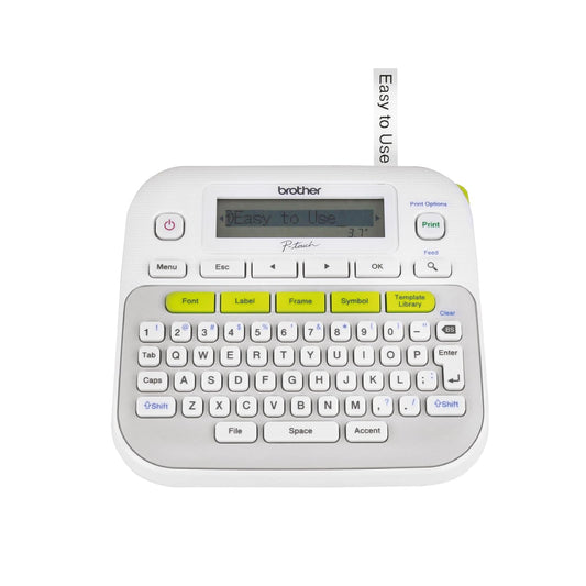 Brother Rotulador Electrónico PT-D210 para Etiquetas Personalizadas | Impresora de Etiquetas con 14 Tipos de Fuente, 617 Símbolos, 97 Marcos, Teclas de Acceso Directo, negro sobre blanco