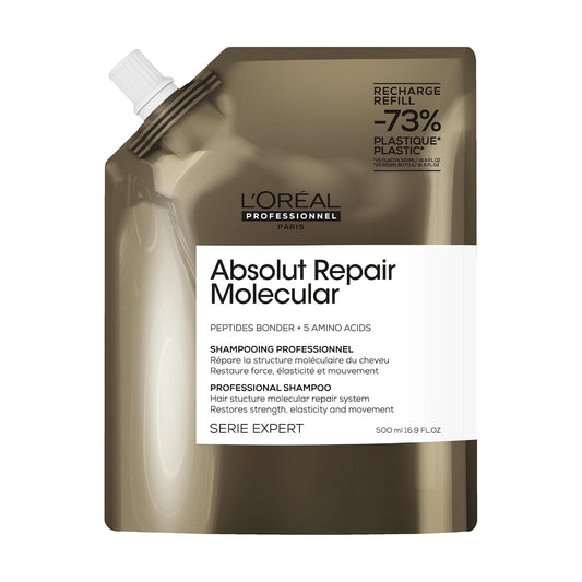 L'Oréal Professionnel Absolut Repair Molecular Refill 500ml | Para cabello muy dañado a nivel molecular. Shampoo sin sulfatos que limpia y prepara la reconstrucción de la fibra.