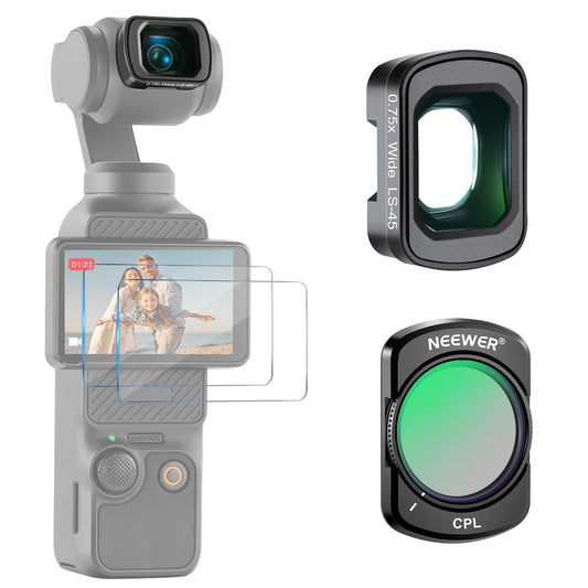 NEEWER Accesorios de Filtro Compatibles con dji Osmo Pocket 3/4 / Xtra Muse Filtro CPL Magnético 0.75X Lente Gran Angular 108° Campo Visión 2 Protectores de Pantalla Kit Filtro Fotografía, FL-B29