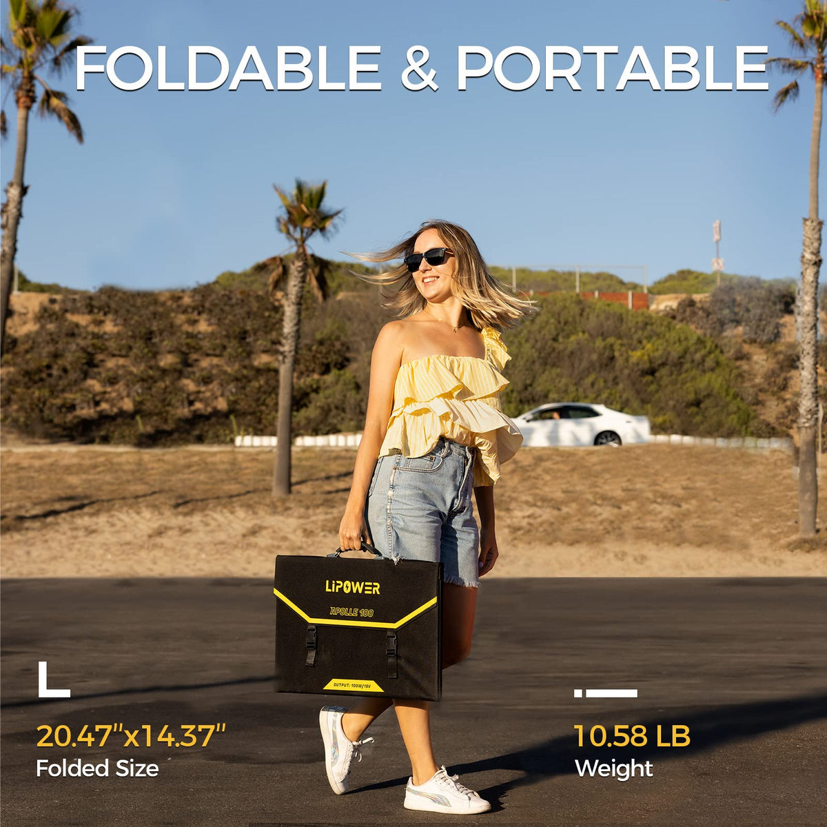 LIPOWER 100W Portable Solar Panel 18V for 300W/ 500W/ 1000W Power Generator, Foldable Solar Charger for PA300/ SOL500/ MARS-1000, with USB, Type-C PD Output, for Camping Van RV Power Outage