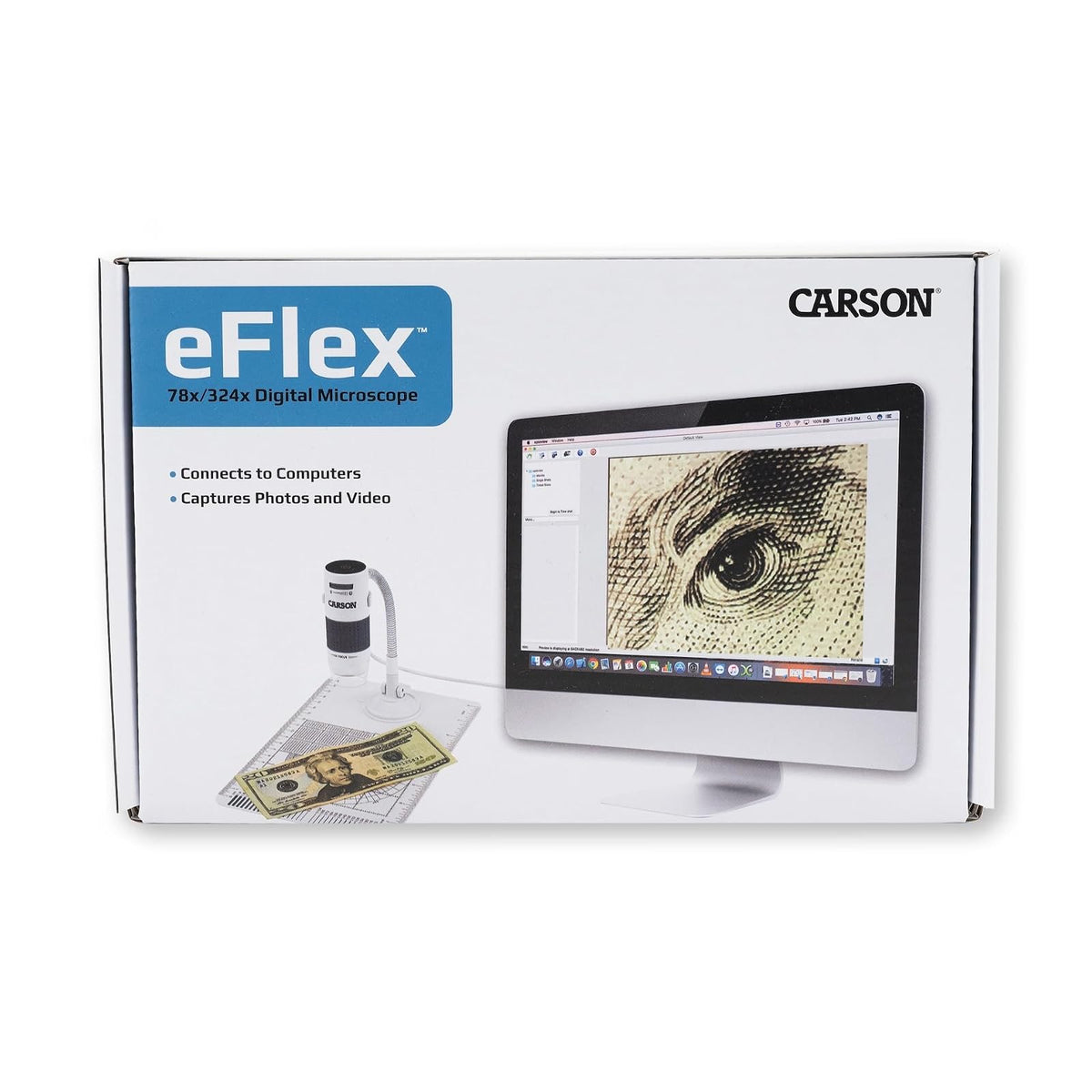Carson eFlex 78x o 324x (Monitor de 27") Microscopio Digital USB con luz LED con Soporte y Base Flexibles (MM-840)