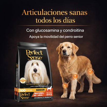 Perfect Sense Alimento Premium para Perros Senior Adultos 8 kg – Fórmula Natural para Salud Articular y Masa Muscular – Croquetas Pequeñas y Sabrosas