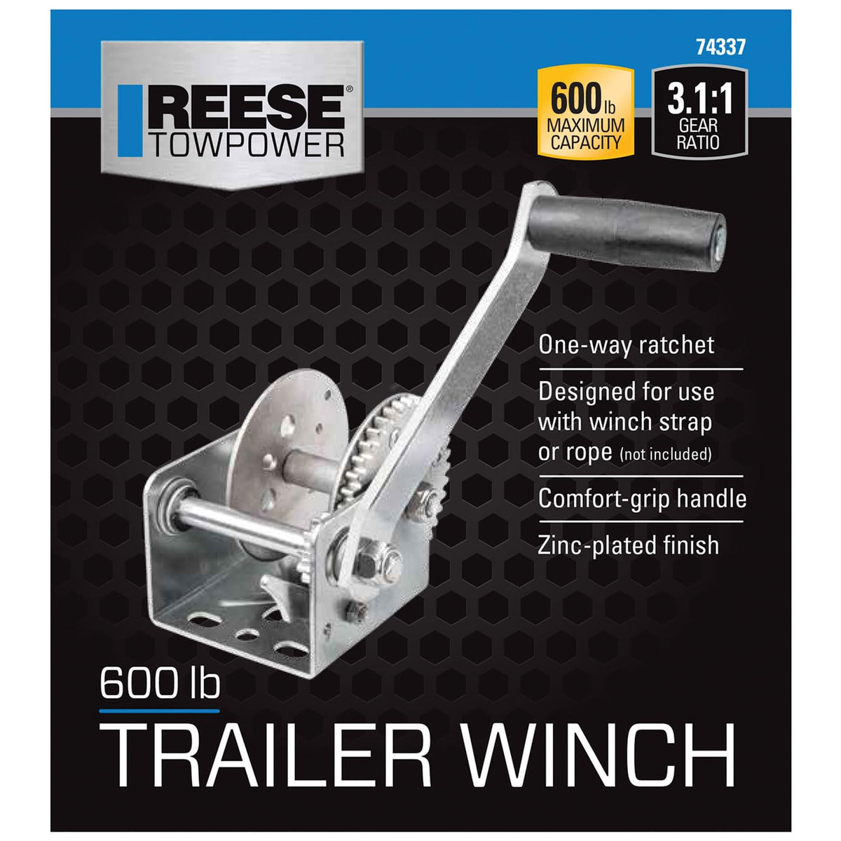Reese Towpower 74337 - Cabrestante de Capacidad de 600 Libras, Color Negro