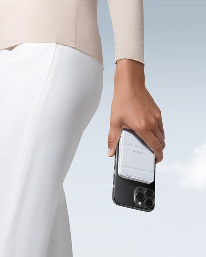 Anker - Batería magnética (MagGo), Cargador portátil inalámbrico magnético Plegable de 5.000 mAh y USB-C para iPhone 15/15 Plus/15 Pro/15 Pro MAX, iPhone 14/13 Series (Blanco dolomita)