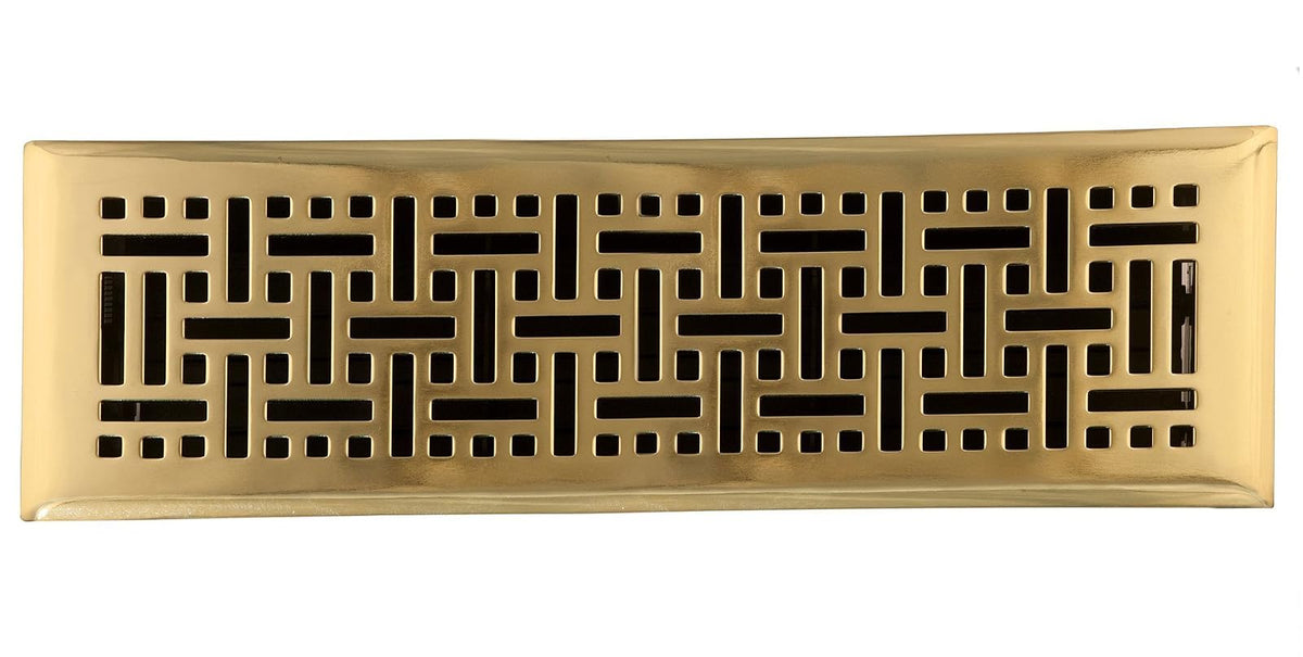 Accord AMFRPBB414 Floor Register with Wicker Design, 4-Inch x 14-Inch(Duct Opening Measurements), Polished Brass