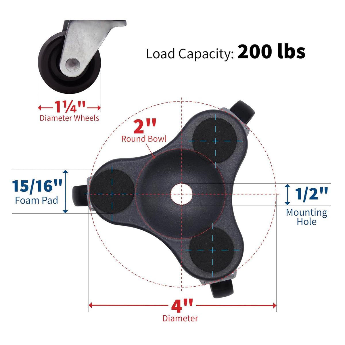 Shepherd Hardware - Move-It 9283 Tri-Dolly de acero de 4 pulgadas con capacidad de carga de 200 libras