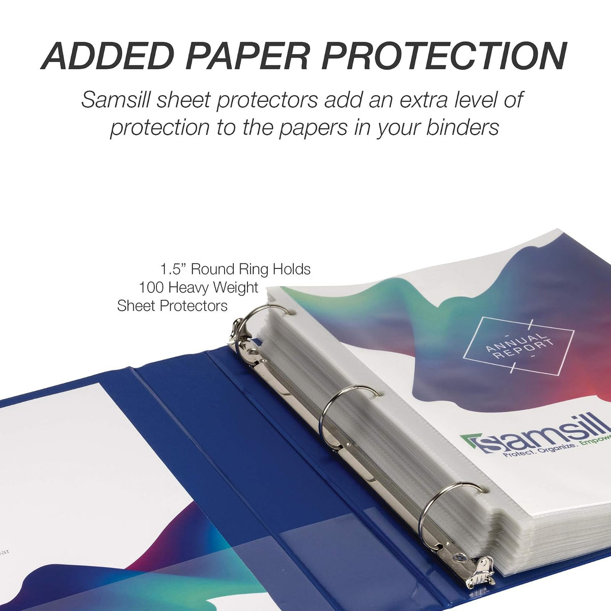 Samsill - Carpeta duradera de 1.5 pulgadas, fabricada en los Estados Unidos, carpeta de anillo redondo personalizable con visión transparente, azul, paquete de 4 (MP48452)