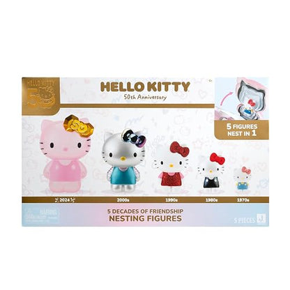 Jazwares Hello Kitty and Friends - Cifras de anidación del 50 Aniversario - Cinco Cifras de 6 a 2 Pulgadas Cada una con un Acabado único, 5 décadas de Amistad, Producto Oficial de Sanrio
