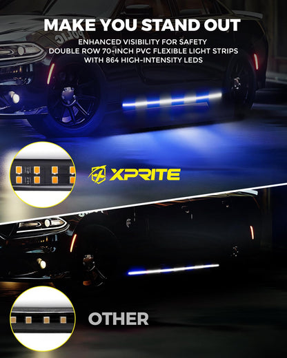 Xprite - 2 luces de estribo de 70 pulgadas, 864 luces LED estroboscópicas de emergencia, tira de luz LED para camión, resistente al agua, luces de emergencia para camiones, camionetas, camionetas, SUV