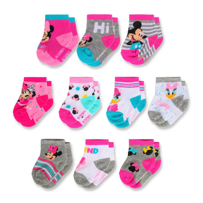 Disney Baby Girls & Boys Minnie Mouse, Mickey Mouse, Baby Shark, Justice League 10-pack Infant Sock 0-24 Months Calcetines bebés niños