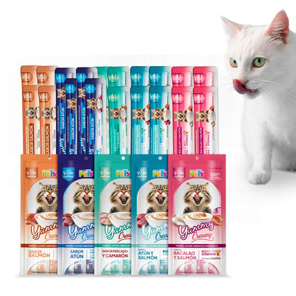 Premio cremoso lamible Fancy Pets Yummy Creamy para gato, surtido atún y salmón - 5 Sabores - 20 TUBOS