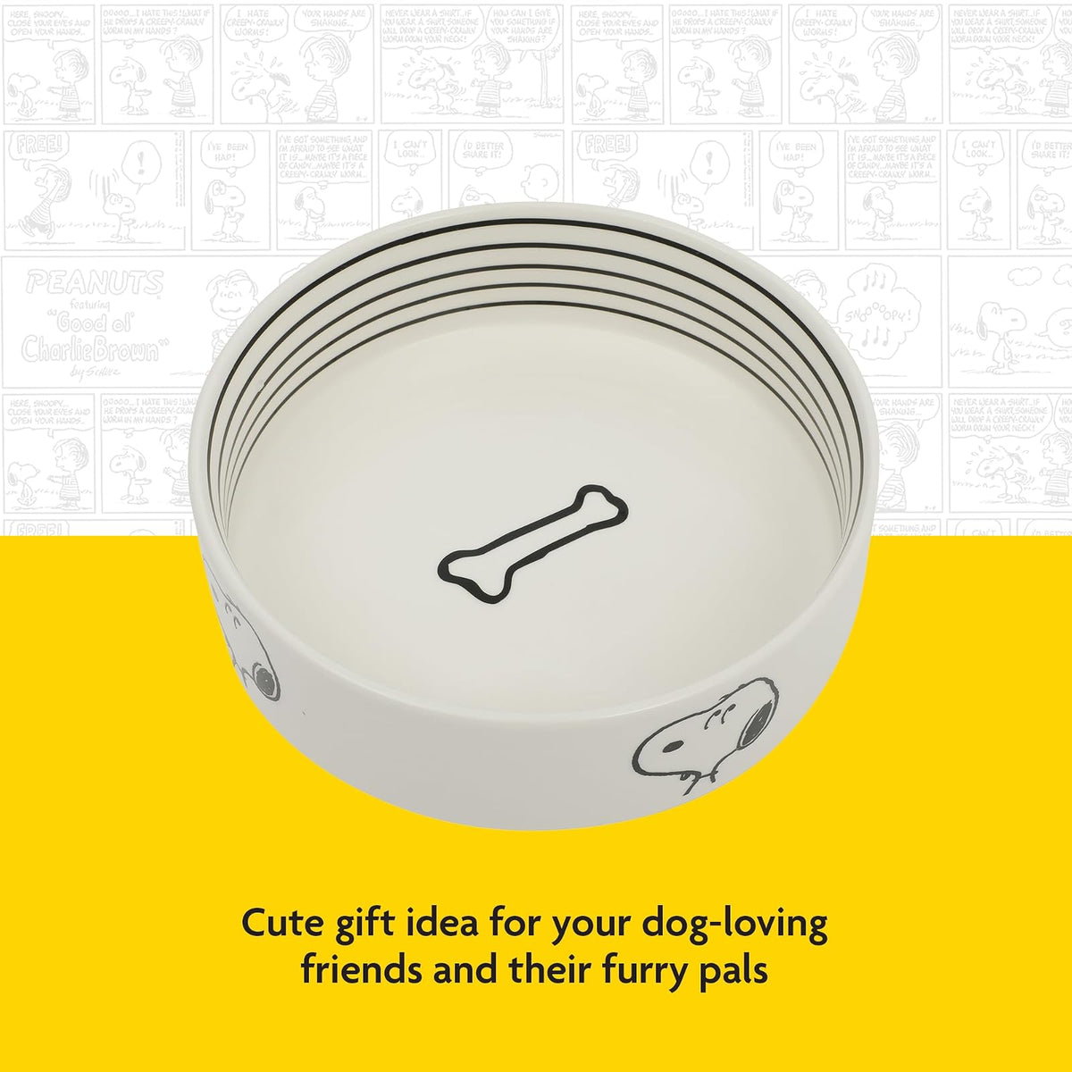 Peanuts Snoopy - tazón para perros con diseño de hueso, tazón de agua o comida de gres de 6.5 pulgadas para perros pequeños a medianos, bonito plato de dibujos animados para mascotas, duradero y fácil