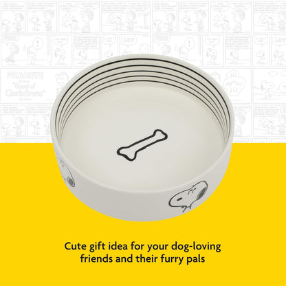 Peanuts Snoopy - tazón para perros con diseño de hueso, tazón de agua o comida de gres de 6.5 pulgadas para perros pequeños a medianos, bonito plato de dibujos animados para mascotas, duradero y fácil