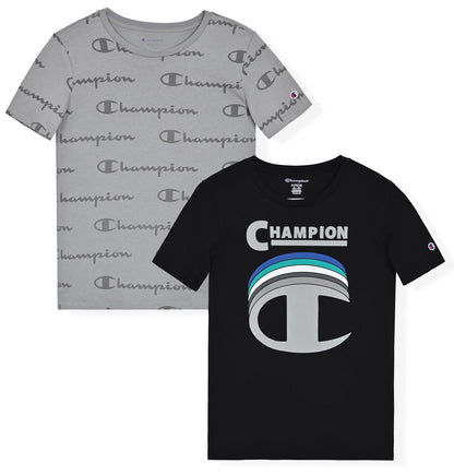 Champion - Playera de Manga Corta para niños, Paquete de 2 - 7 - Negro