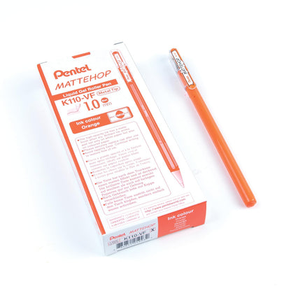 Pentel Mattehop Bolígrafo de Tinta Gel Opaco Punto Mediano Caja 12 Piezas - Caja 12 piezas - Naranja