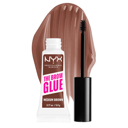 NYX Professional Makeup The Brow Glue Gel fijador de cejas Tono Med Brown, 5gr - Dura hasta 16H, no pegajoso, sin transferencias, a prueba de agua y sin residuos, cejas definidas, fórmula vegana