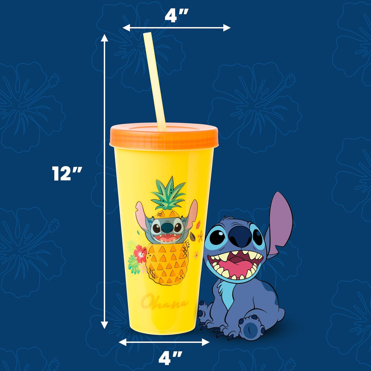 Silver Buffalo Disney Lilo and Stitch Tropical Poses Paquete de 4 vasos de plástico con cambio de color, 24 onzas