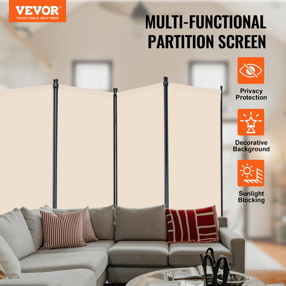 VEVOR Biombo Separador de Ambientes de 3464 x 1840 x 520 mm, Separador de Ambientes para Oficina, Dormitorio, Beige