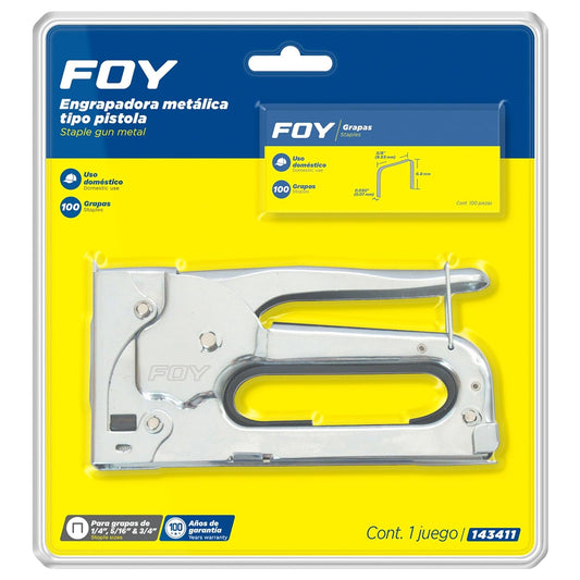 Foy 143411 Engrapadora metálica tipo pistola para grapas de 1/4" a 3/8"
