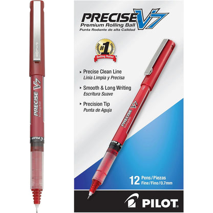 Pilot Precise V7 Stick Bolígrafo de punta redonda, punta fina, tinta negra, una unidad (35340), Rojo, Rojo, Caja con docena