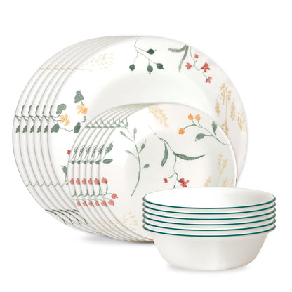 Corelle Vitrelle Vajilla de Vidrio de 18 Piezas, Servicio para 6 - Flor silvestre