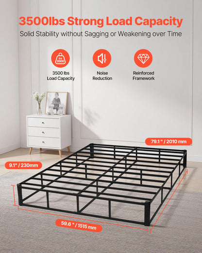 VEVOR - Somier de cama tamaño Queen con tela lavable, marco de metal resistente para cama Queen, base de colchón de 9 pulgadas, capacidad máxima de peso de 3500 libras, fácil montaje, 79.1 pulgadas de