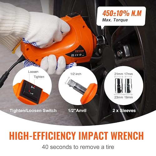 VEVOR Kit de Gato Hidráulico Eléctrico de 5T 12V Elevador Automático de Automóvil 155-450 mm Gato Elevador con Llave de Impacto Luz LED Inflador de Neumáticos para Carretera SUV Sedán o Cualquier Vehículo