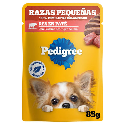 Pedigree Alimento Húmedo Raza Pequeña Sabor Res en paté Filetes 24 Sobres