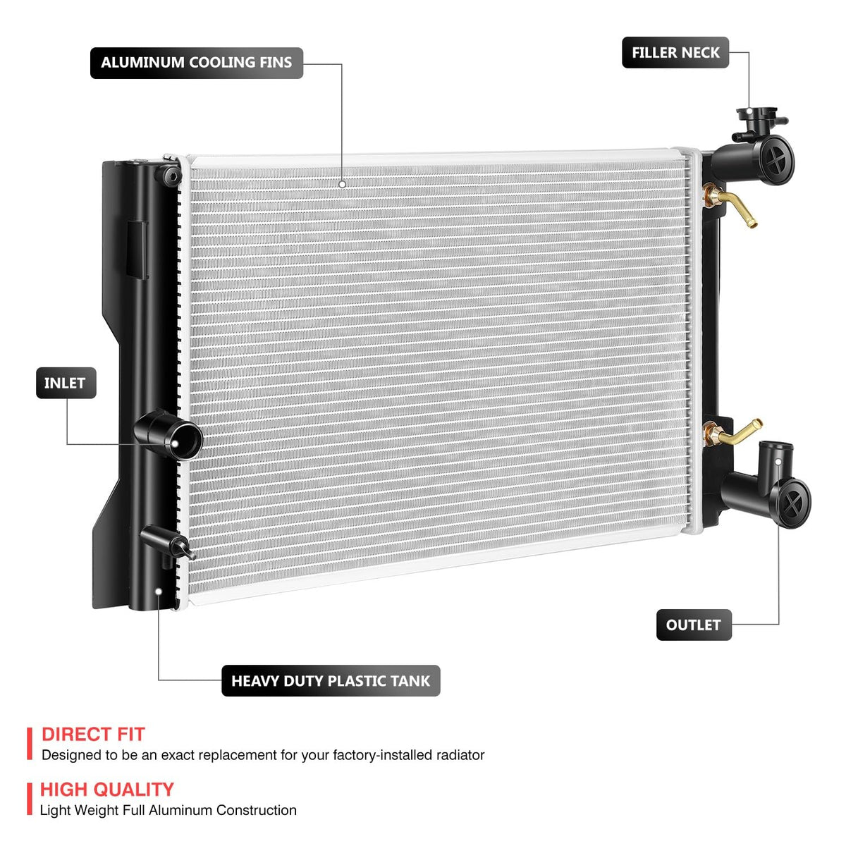 DNA Motoring OEM-RA-13106 Radiador Refrigeración Aluminio Estilo OE Negro/Metálica para Vibe/Corolla/Matrix AT 09-17
