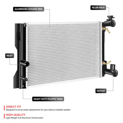 DNA Motoring OEM-RA-13106 Radiador Refrigeración Aluminio Estilo OE Negro/Metálica para Vibe/Corolla/Matrix AT 09-17