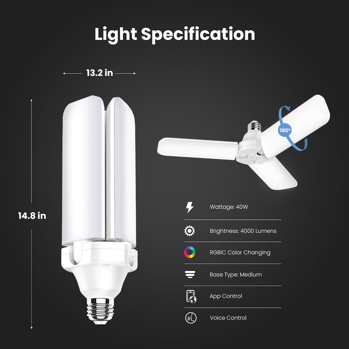 Feit Electric Luz LED Inteligente ADJ4000/RGBW/LED/AG | 3 paneles, 4000 lúmenes, RGBW, WiFi, cochera
