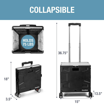 CleverMade - Caja Plegable con Ruedas con Tapa, 4 Ruedas, giratoria y Deslizante, con asa y Ruedas giratorias, para un fácil Transporte y Uso versátil, Capacidad de 35 litros y 75 Libras, Color Negro