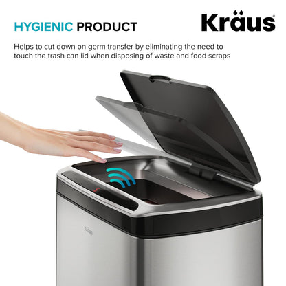 Kraus GarbagePro - Bote de basura rectangular de 13 galones con sensor de movimiento manos libres funciona con pilas en acabado negro mate con tapa SoftShut Touchless, KTCS-10MB